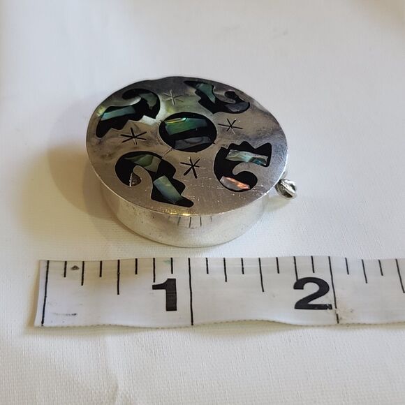 Vintage Alpaca Mexico Mother of Pearl Abalone Shell Stars Pill Container - Picture 2 of 10